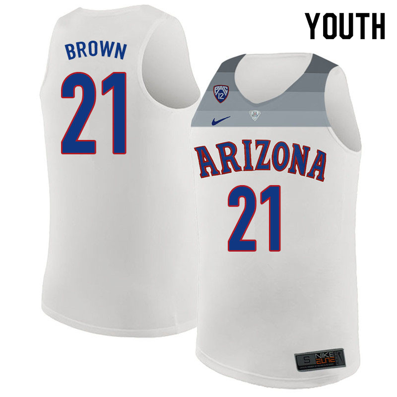 Youth #21 Jordan Brown Arizona Wildcats College Basketball Jerseys Sale-White